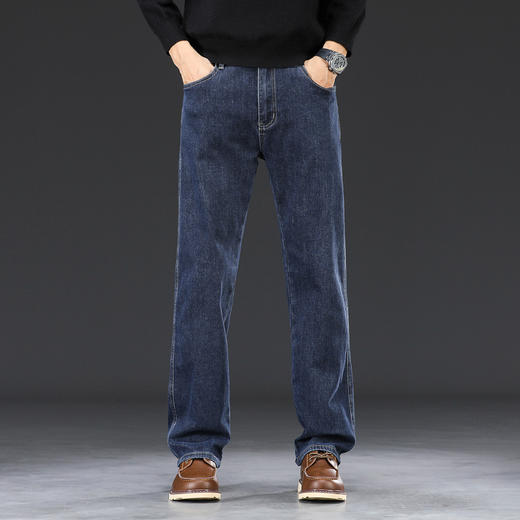 2024高端蓝灰色牛仔裤！男秋冬款直筒宽松大码男裤中年男士加绒直筒长裤！ 商品图1