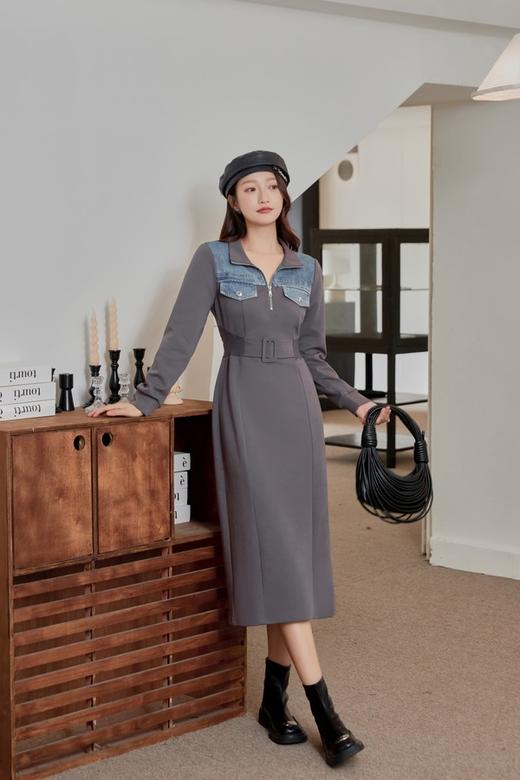 LNNNS 牛仔拼接卫衣束腰连衣裙 19525 商品图0