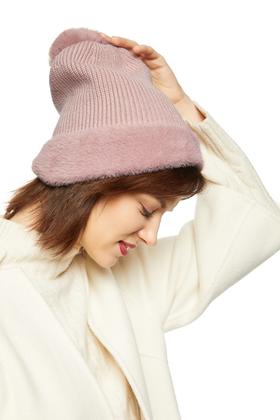 AVA 粉色毛绒拼接针织帽 8558