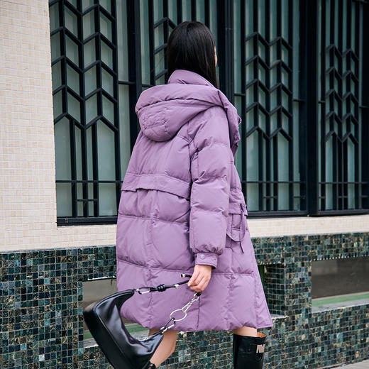 NEELLY纳俪商场同款冬季新款90%鸭绒宽松保暖连帽羽绒服女中长款N24104L07743 商品图1