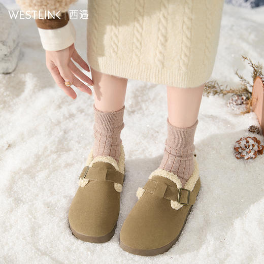 西遇毛毛勃肯鞋女加绒新款冬季全包复古雪地靴一脚蹬外穿棉鞋D4347831 商品图2