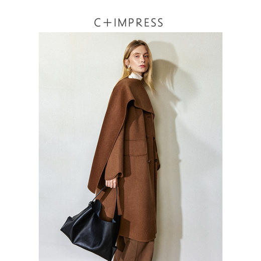 西嘉山羊绒绵羊毛混纺围巾领两穿双面呢大衣2024冬上新DY2404052 商品图2