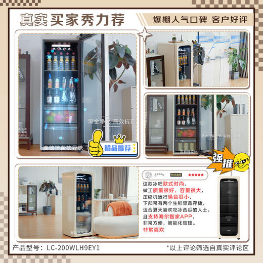 海尔200升一级能效家用客厅办公室冷藏柜暖藏冰吧元气吧茶叶饮料水果蔬菜小冰箱LC-200WLH9EY1 商品图3