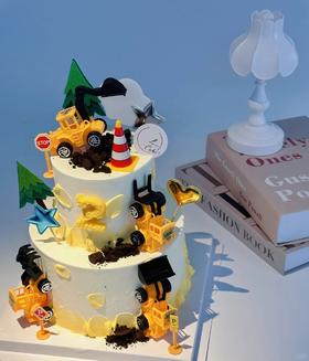 6寸+4寸 | 男孩最爱挖掘机 | 小双层蛋糕