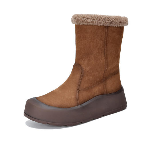 TNGT868-61R 复古休闲厚底头层牛皮中筒靴两穿短靴羊羔绒加棉女靴头真皮毛毛靴 商品图4