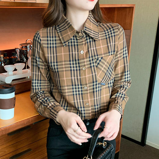 加绒加厚格子衬衫，时尚洋气时髦遮肚子遮胯宽上衣KQL-C06N6966 商品图2