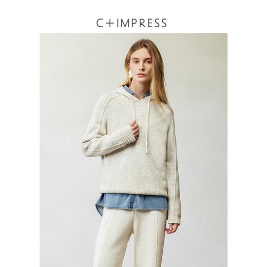 西嘉时髦松弛感点子纱长袖羊毛连帽针织衫2024冬上新 商品图2