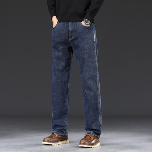 2024高端蓝灰色牛仔裤！男秋冬款直筒宽松大码男裤中年男士加绒直筒长裤！ 商品图2