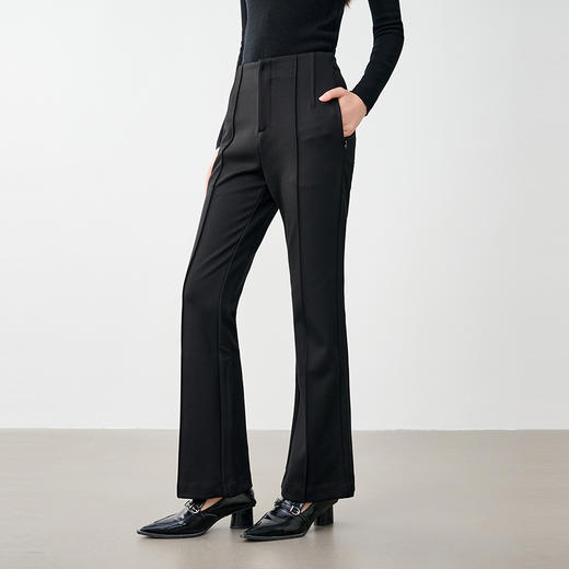 NEELLY纳俪商场同款冬季新款收腰显瘦微喇休闲裤女高腰黑色长裤N23114H07766 商品图3