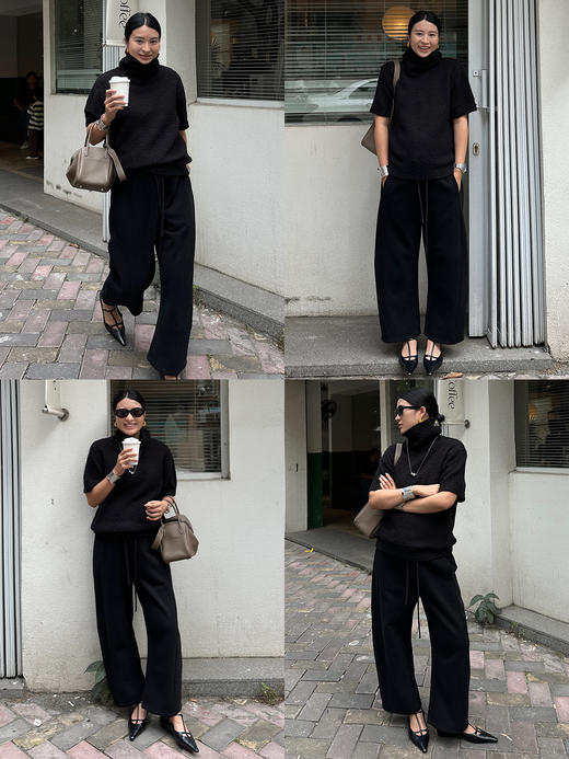 HIDEMI【当当同款】极简抽绳式针织加厚加绒保暖弯刀裤九分裤 卡其色|黑色 商品图1