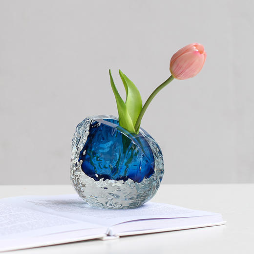 现代轻奢水晶琉璃不规则冰川厚底斜口花瓶软装设计师玄关台面装饰 商品图5