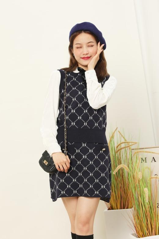 amadella 蝴蝶结菱格纹图案背心半裙针织套装 14895 商品图4