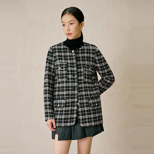 NEELLY纳俪商场同款冬季新款小香风格纹绵羊毛双面呢大衣外套女N23104N03306 商品图3