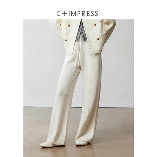 西嘉一条过冬高腰针织抽绳直筒羊毛阔腿长裤2024冬上新(货号:KZ2404083) 商品图2