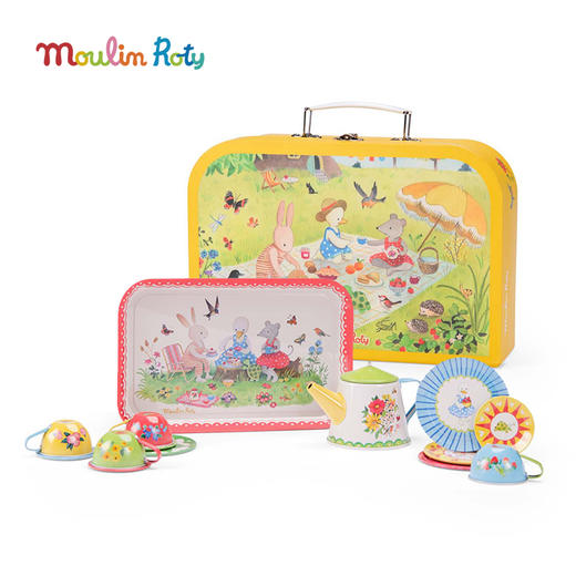 Moulin Roty 花朵女孩-马口铁茶具套装 手提箱 适合3岁+ 精美装饰 过家家玩具 花朵女孩系列 法国品牌-710538 商品图9