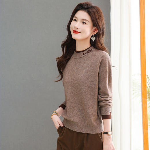 CC-MY-1170秋冬新款圆领显白百搭简约时髦设计感毛衣羊毛针织打底衫上衣厚款 商品图1