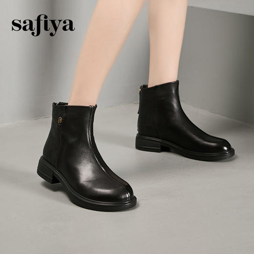 Safiya/索菲娅2024冬季真皮休闲圆头粗跟时尚百搭羊皮后拉链短踝靴 SF44116027 商品图4
