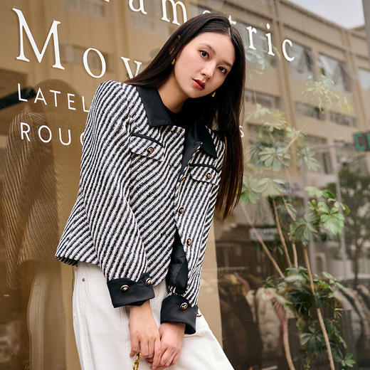 NEELLY纳俪商场同款冬季新款翻领小香风保暖外套90白鹅绒羽绒服女N24104L07735 商品图3