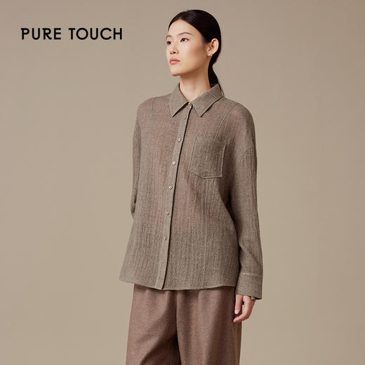 pure touch女士廓形焦石咖绵羊毛衬衫1301244420 商品图3