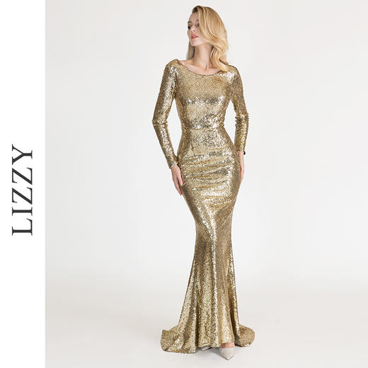 LIZZY优雅名媛风宴会礼服裙时尚长款贵气亮片修身鱼尾连衣裙6996 商品图2