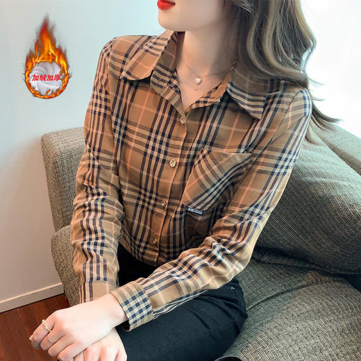 加绒加厚格子衬衫，时尚洋气时髦遮肚子遮胯宽上衣KQL-C06N6966 商品图0