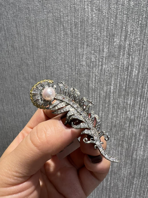 1113-5宝诗龙同款羽毛胸针 8-8.5mmAkoya珍珠 高碳钻 灵动羽毛胸针 8枚 商品图8