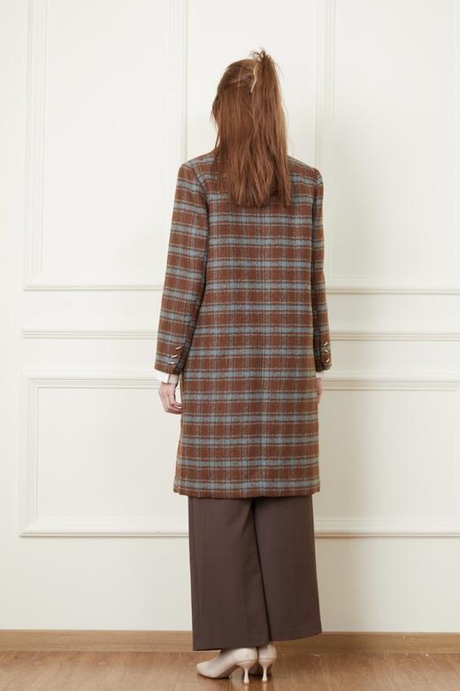 ESTELLICA 翻领学院棕色格纹拼接长大衣 19393 商品图3