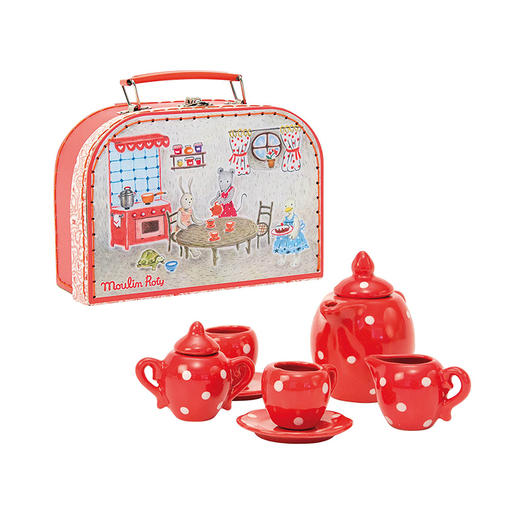 Moulin Roty 花朵女孩-马口铁茶具套装 手提箱 适合3岁+ 精美装饰 过家家玩具 花朵女孩系列 法国品牌-710538 商品图13