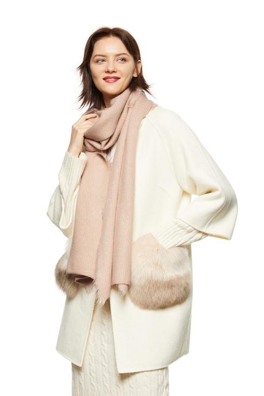 AVA 米色毛边针织围巾 8431 商品图0