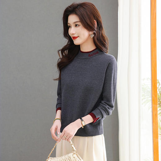 CC-MY-1170秋冬新款圆领显白百搭简约时髦设计感毛衣羊毛针织打底衫上衣厚款 商品图2