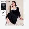 法式优雅丝绒连衣裙女秋冬甜美花边圆领长袖小黑裙V4343574 商品缩略图0