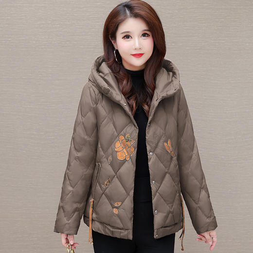 QYM 12172488B05大码连帽羽绒服时尚印花羽绒服休闲外套 商品图1