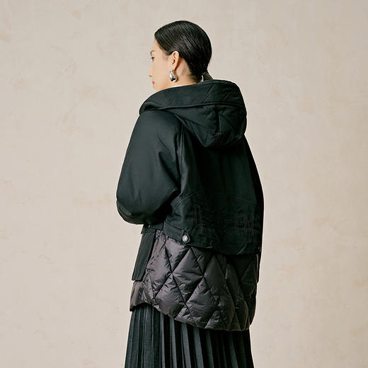 NEELLY纳俪商场同款冬季新款设计感拼接连帽外套女简约保暖羽绒服N23104L07716 商品图1