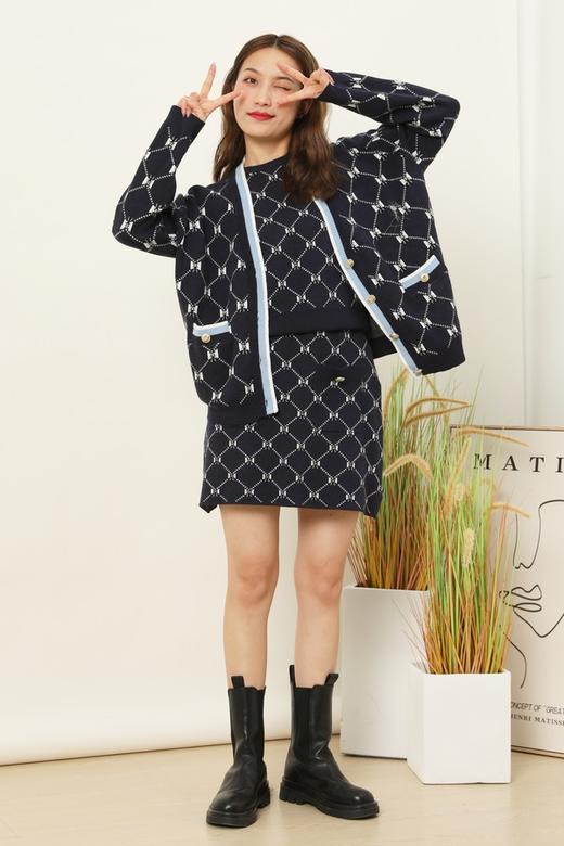 amadella 蝴蝶结菱格提花V领针织开衫 14890 商品图1