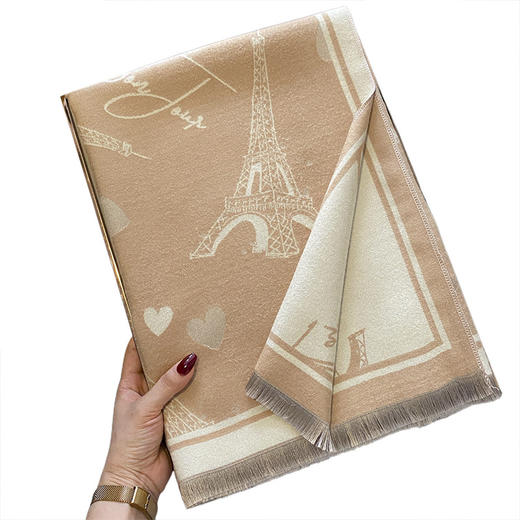 2024秋冬季新款仿羊绒围巾女士欧美风格铁塔图案保暖外搭多用围脖！ 商品图4