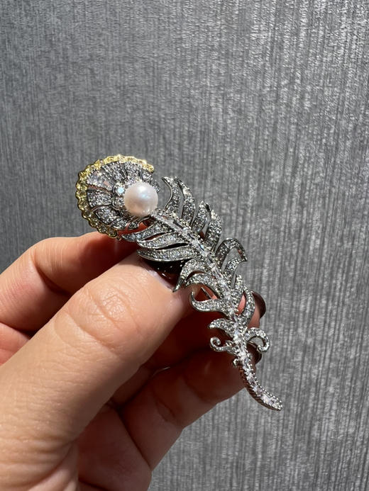 1113-5宝诗龙同款羽毛胸针 8-8.5mmAkoya珍珠 高碳钻 灵动羽毛胸针 8枚 商品图4