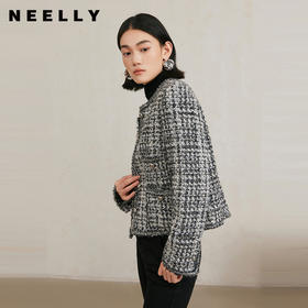NEELLY纳俪商场同款冬季新款粗花呢小香风羊毛混纺正肩短外套女N24103C01079