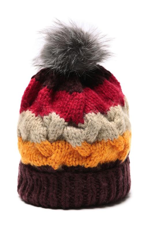 AVA 毛球装饰拼色针织帽 8258 商品图1