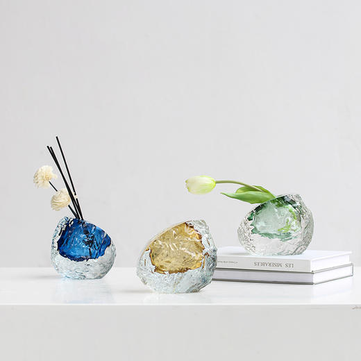 现代轻奢水晶琉璃不规则冰川厚底斜口花瓶软装设计师玄关台面装饰 商品图2