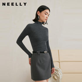 NEELLY纳俪商场同款冬季新款小高领无缝羊毛针织衫女高级灰色毛衣N24103A01070