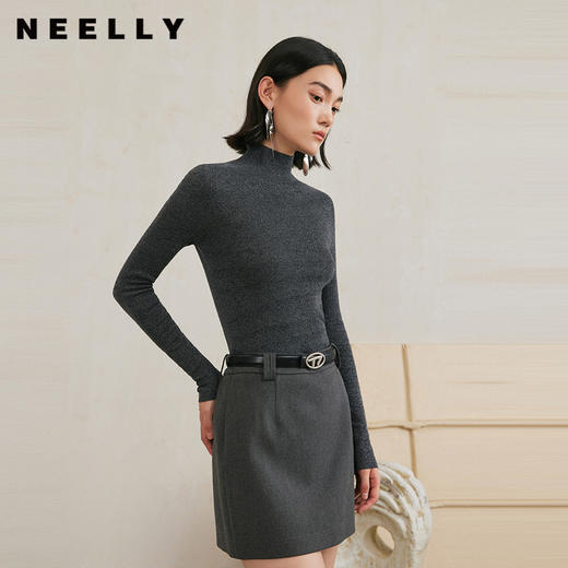 NEELLY纳俪商场同款冬季新款小高领无缝羊毛针织衫女高级灰色毛衣N24103A01070 商品图0