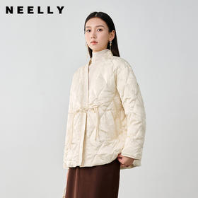 NEELLY纳俪商场同款冬季新款新中式盘扣V领爆款羽绒服女90%白鸭绒N24104L03301