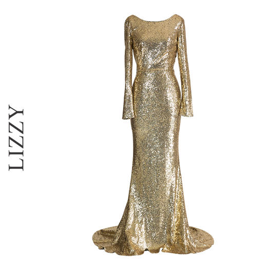 LIZZY优雅名媛风宴会礼服裙时尚长款贵气亮片修身鱼尾连衣裙6996 商品图4