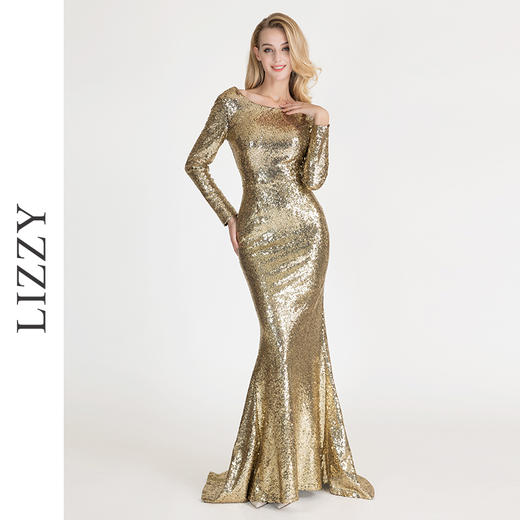 LIZZY优雅名媛风宴会礼服裙时尚长款贵气亮片修身鱼尾连衣裙6996 商品图1