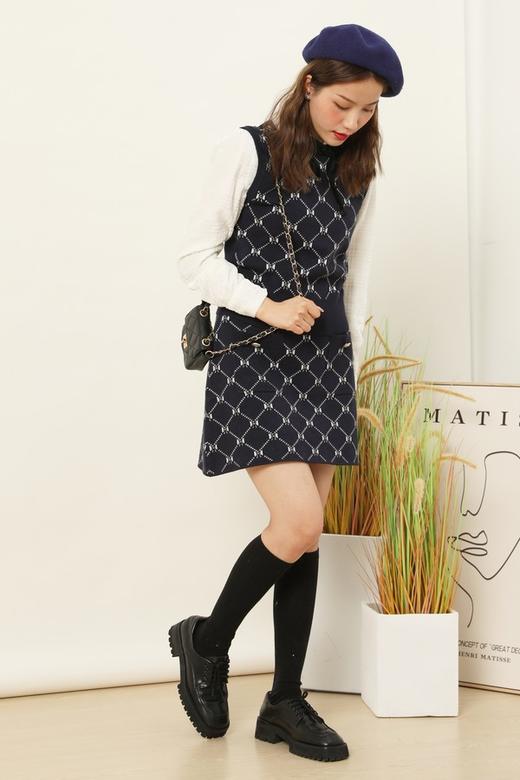 amadella 蝴蝶结菱格纹图案背心半裙针织套装 14895 商品图2