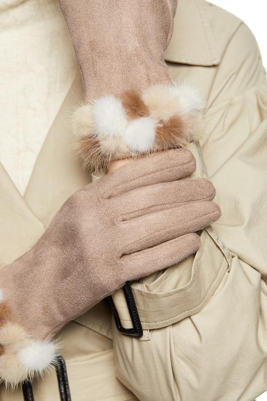 SUMMER & SAGE 毛绒装饰奶油色五指手套 8549 商品图1