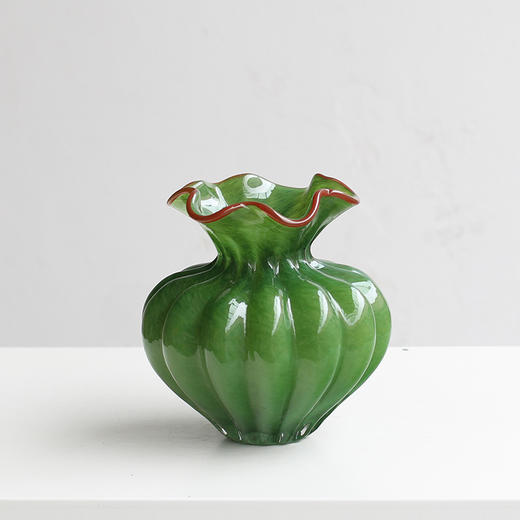 北欧手工波浪口花边糖果色歪脖大肚子南瓜花瓶样板间客厅装饰花瓶 商品图3