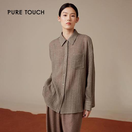 pure touch女士廓形焦石咖绵羊毛衬衫1301244420 商品图0