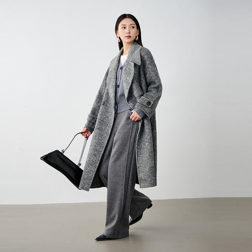 NEELLY纳俪商场同款冬季新款高级感绵羊毛兔毛双面呢大衣女灰色N24104N04401 商品图1