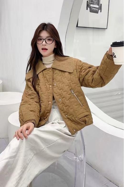 LNNNS 棕色几何格纹拼接棉服夹克外套 19338 商品图1